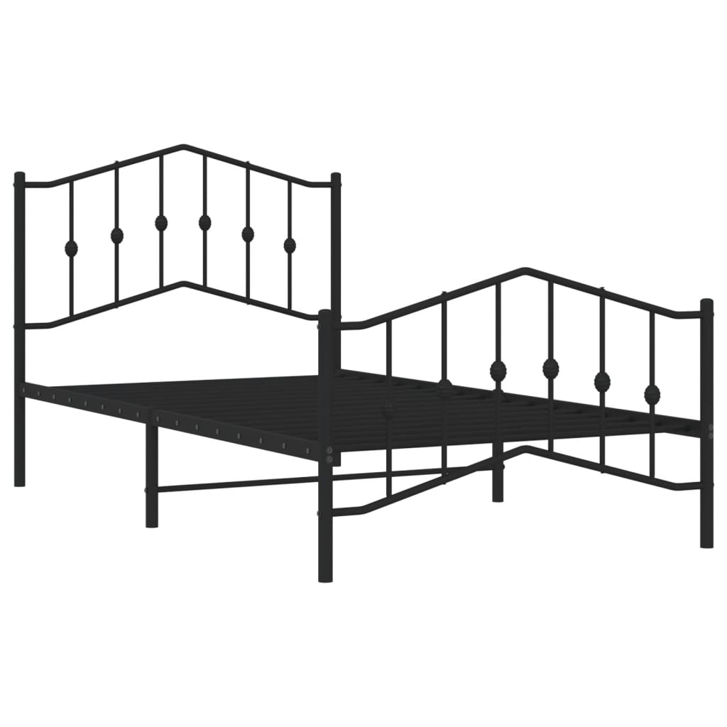 Bed frame with head and footboard metal black 100x190 cm