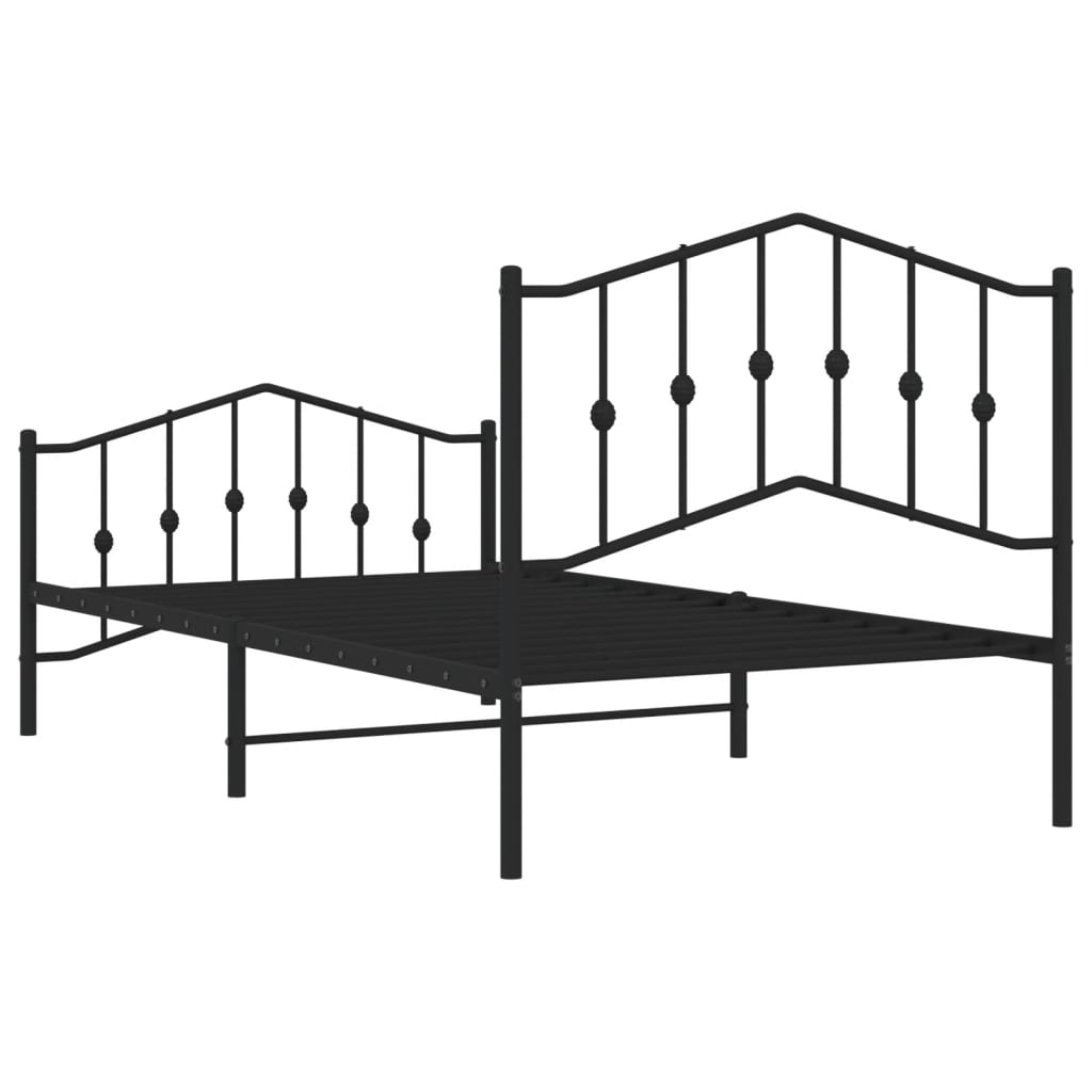 Bed frame with head and footboard metal black 100x190 cm