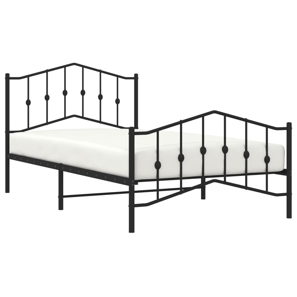 Bed frame with head and footboard metal black 107x203 cm