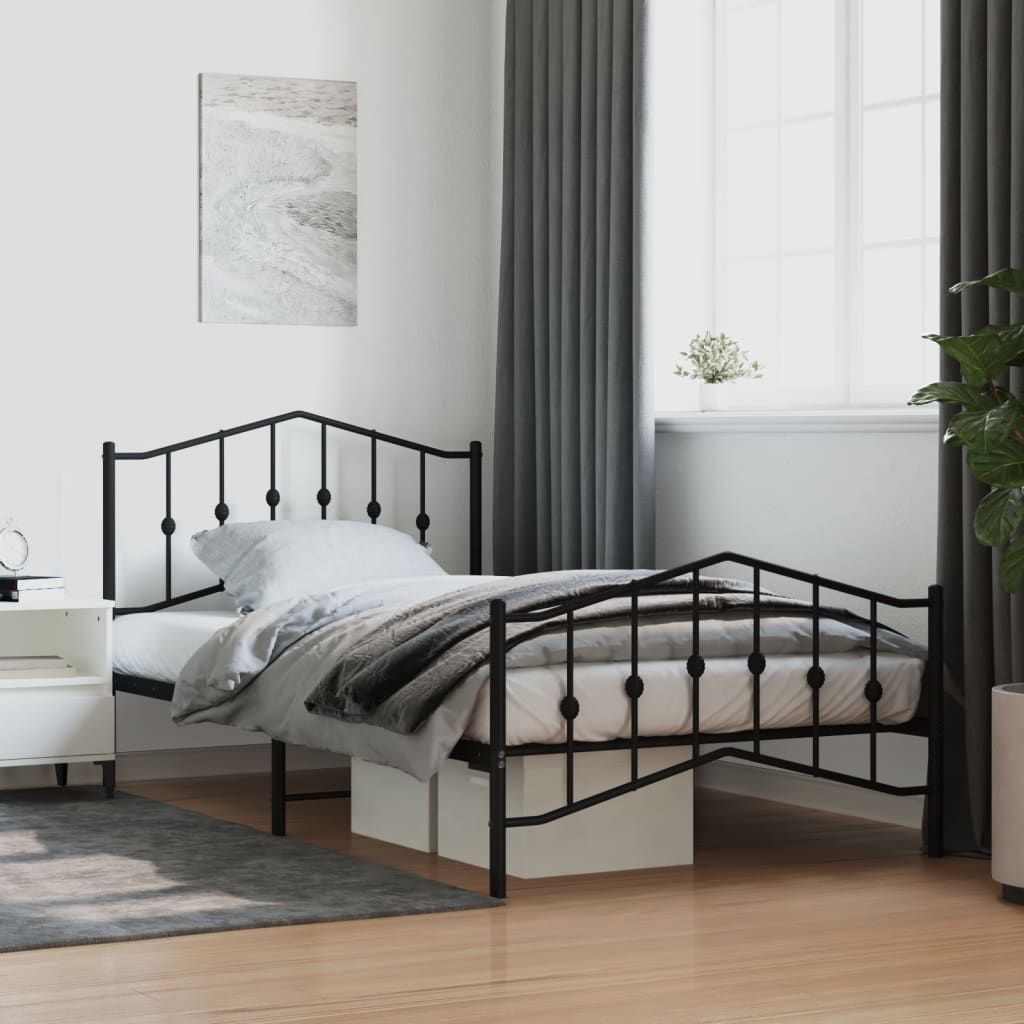 Bed frame with head and footboard metal black 107x203 cm