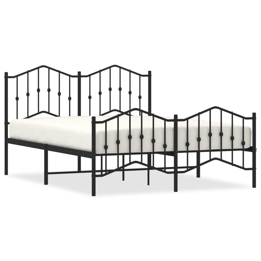 Bed frame with head and footboard metal black 135x190 cm