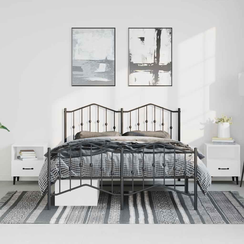 Bed frame with head and footboard metal black 135x190 cm