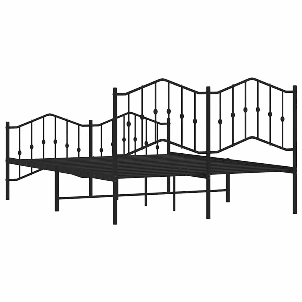 Bed frame with head and footboard metal black 135x190 cm