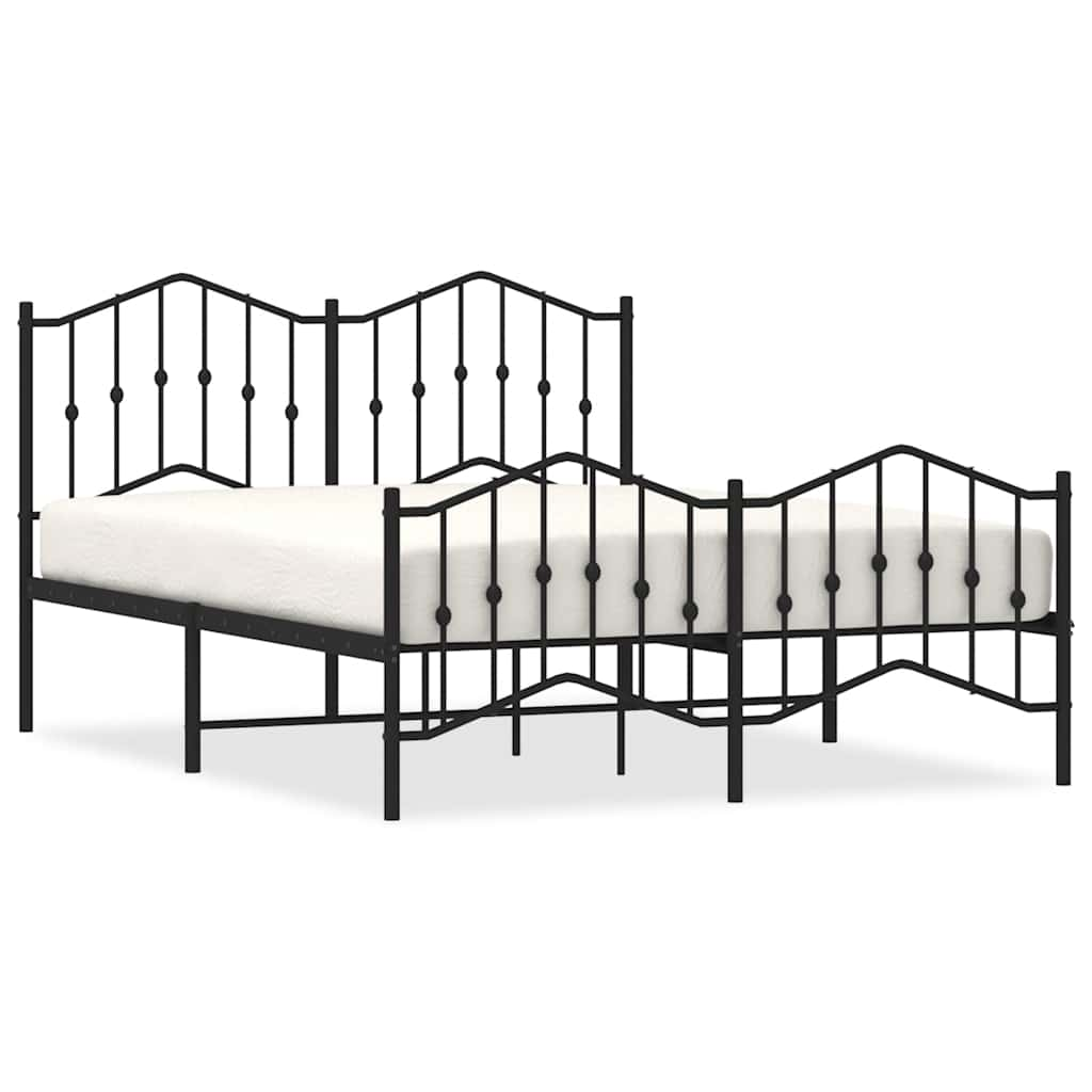 Bed frame with head and footboard metal black 150x200 cm