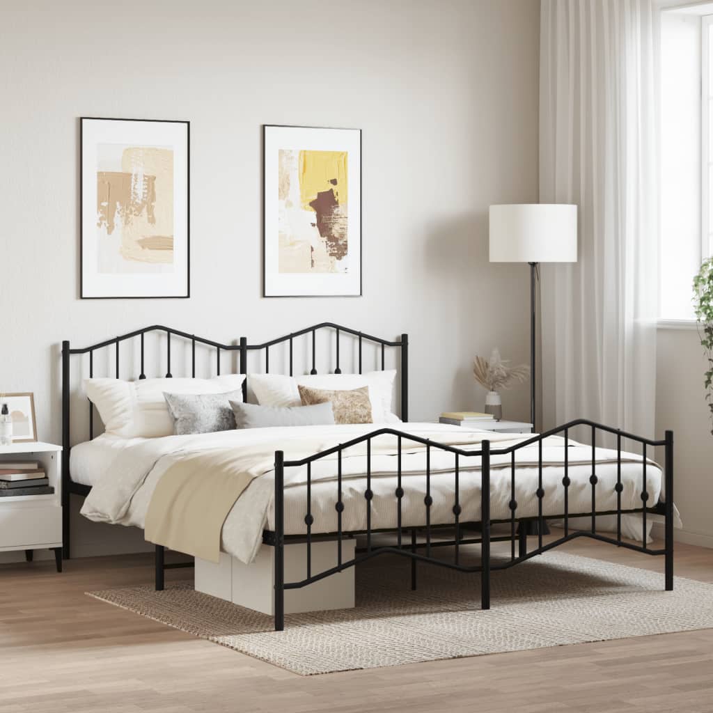 Bed frame with head and footboard metal black 160x200 cm