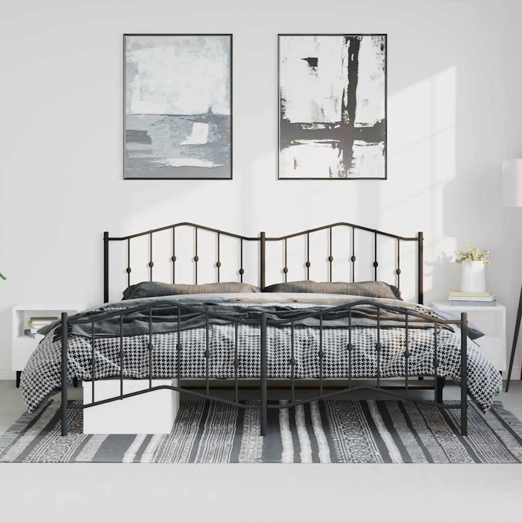 Bed frame with head and footboard metal black 193x203 cm