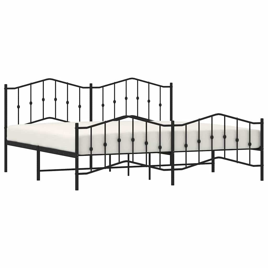 Bed frame with head and footboard metal black 193x203 cm