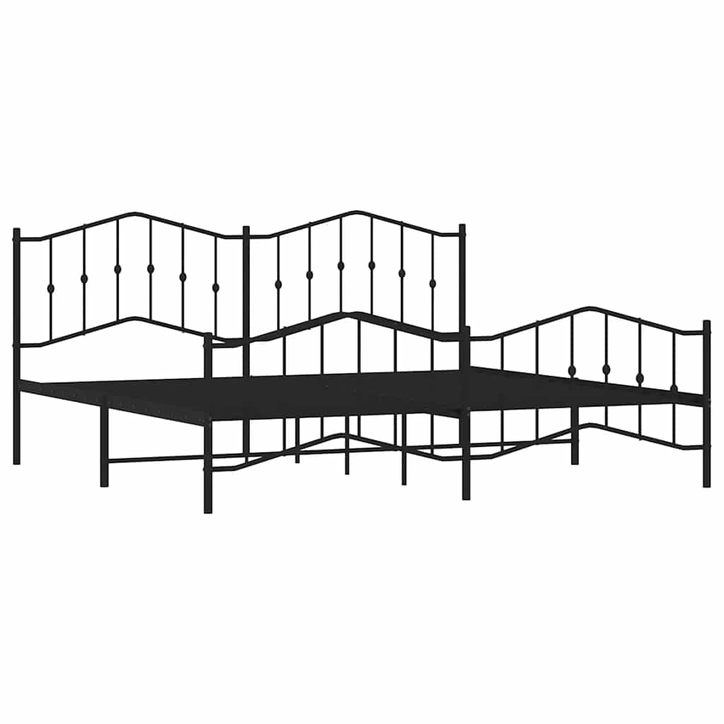 Bed frame with head and footboard metal black 193x203 cm