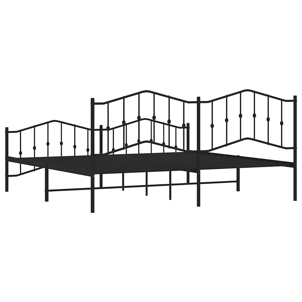 Bed frame with head and footboard metal black 193x203 cm