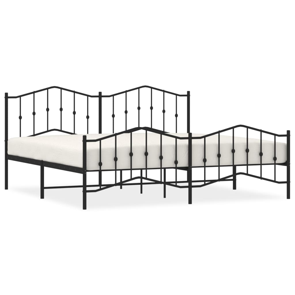 Bed frame with head and footboard metal black 200x200 cm