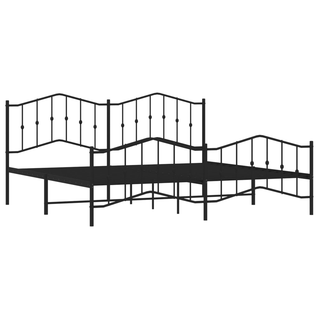 Bed frame with head and footboard metal black 200x200 cm