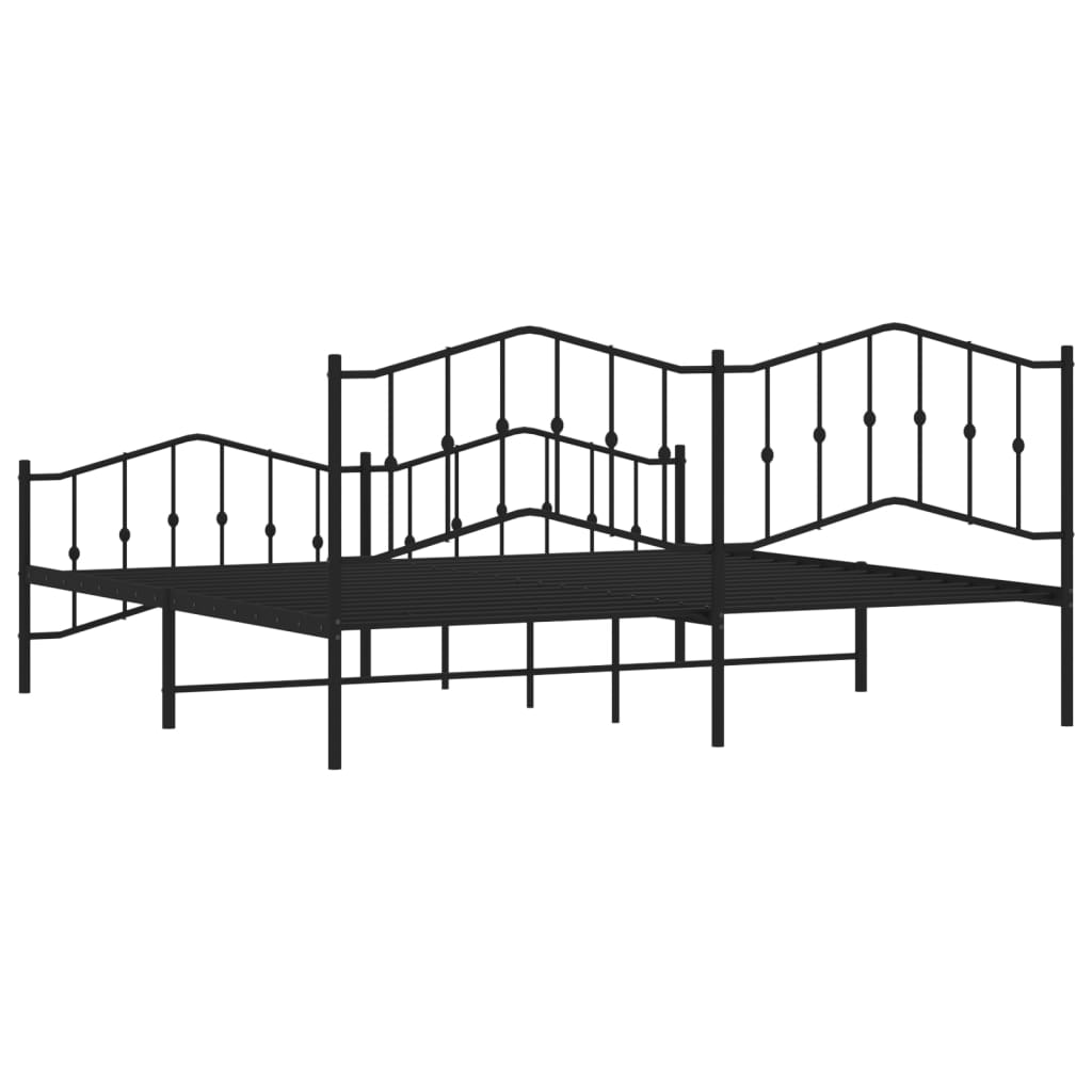 Bed frame with head and footboard metal black 200x200 cm