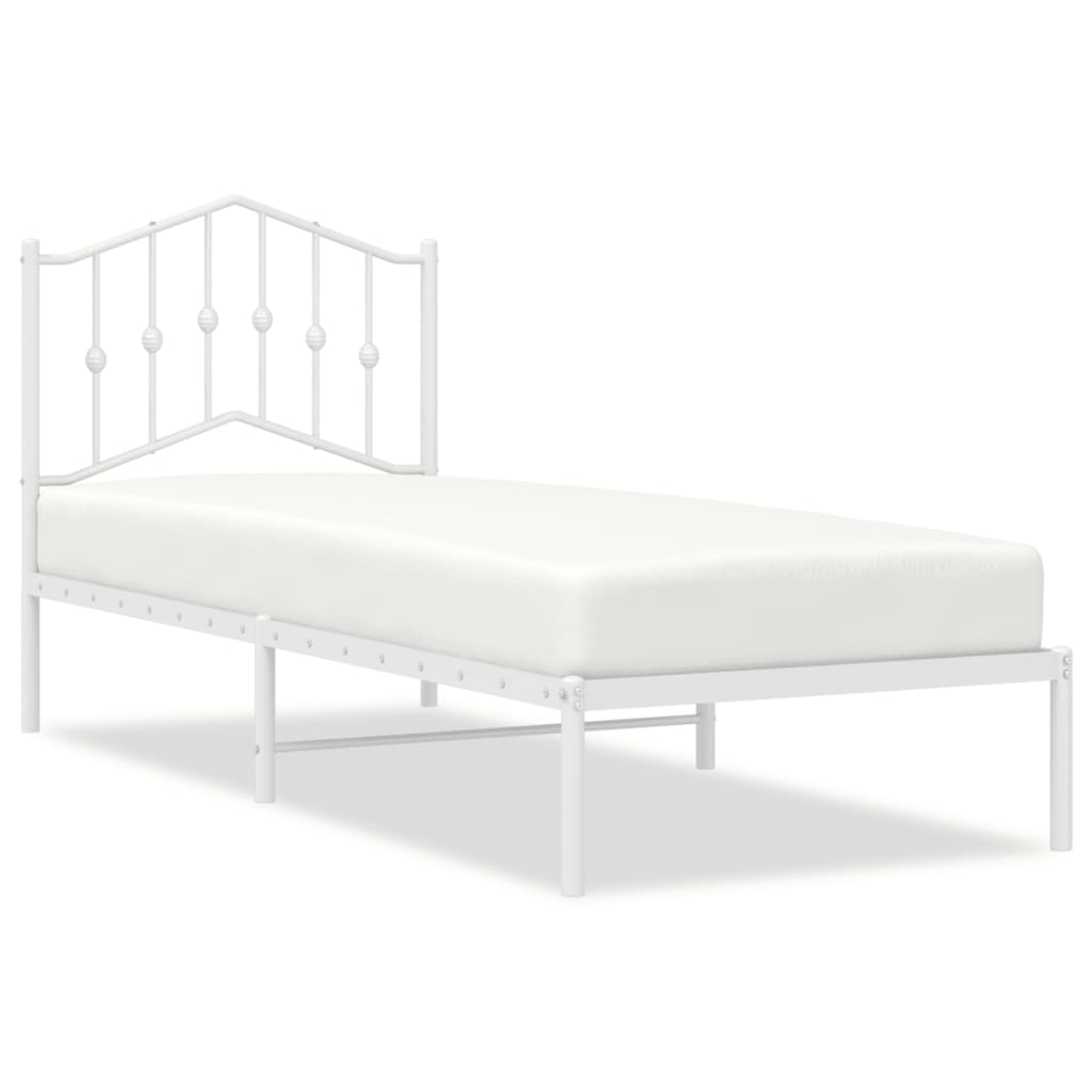 Metal bed without mattress with headboard white 75x190 cm