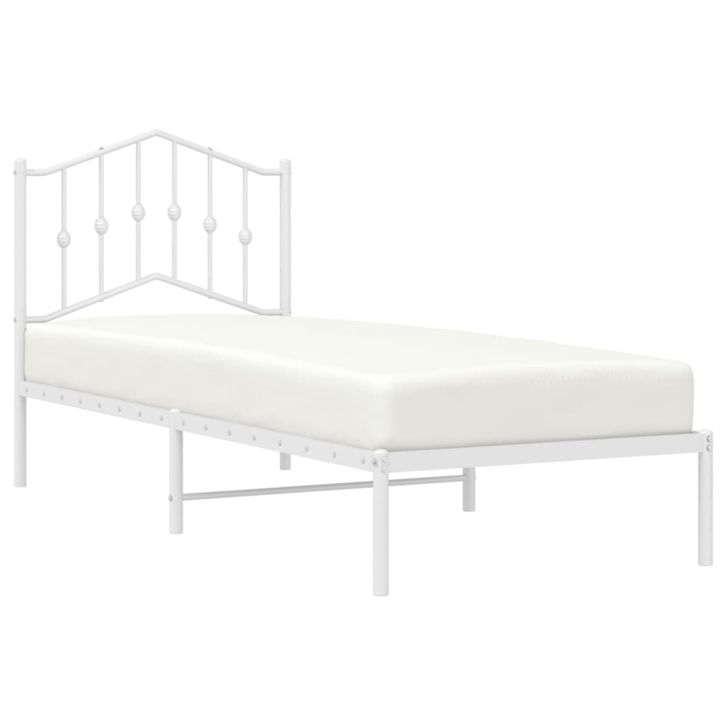 Metal bed without mattress with headboard white 75x190 cm