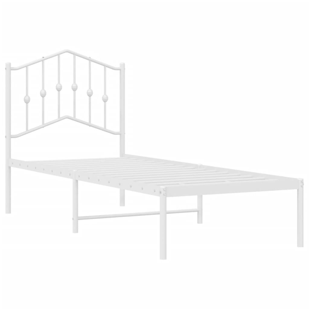 Metal bed without mattress with headboard white 75x190 cm