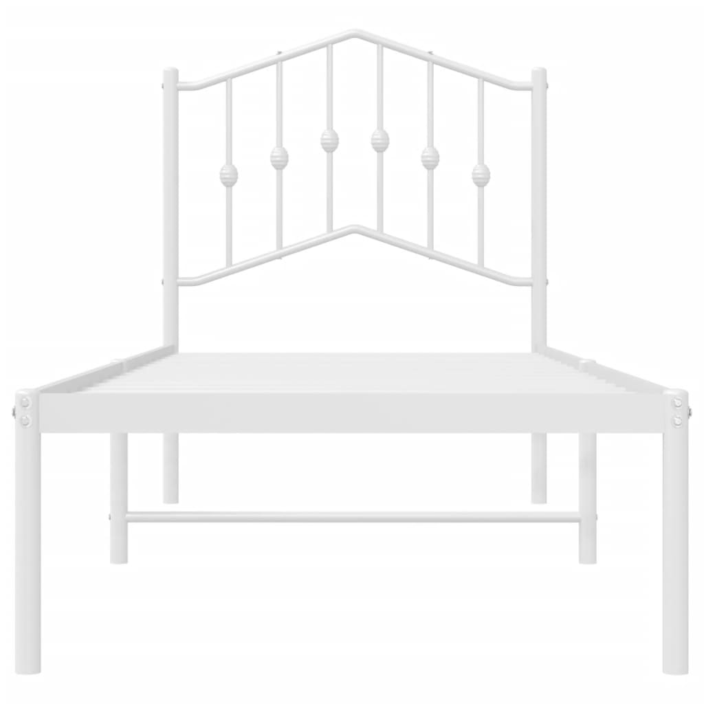 Metal bed without mattress with headboard white 75x190 cm