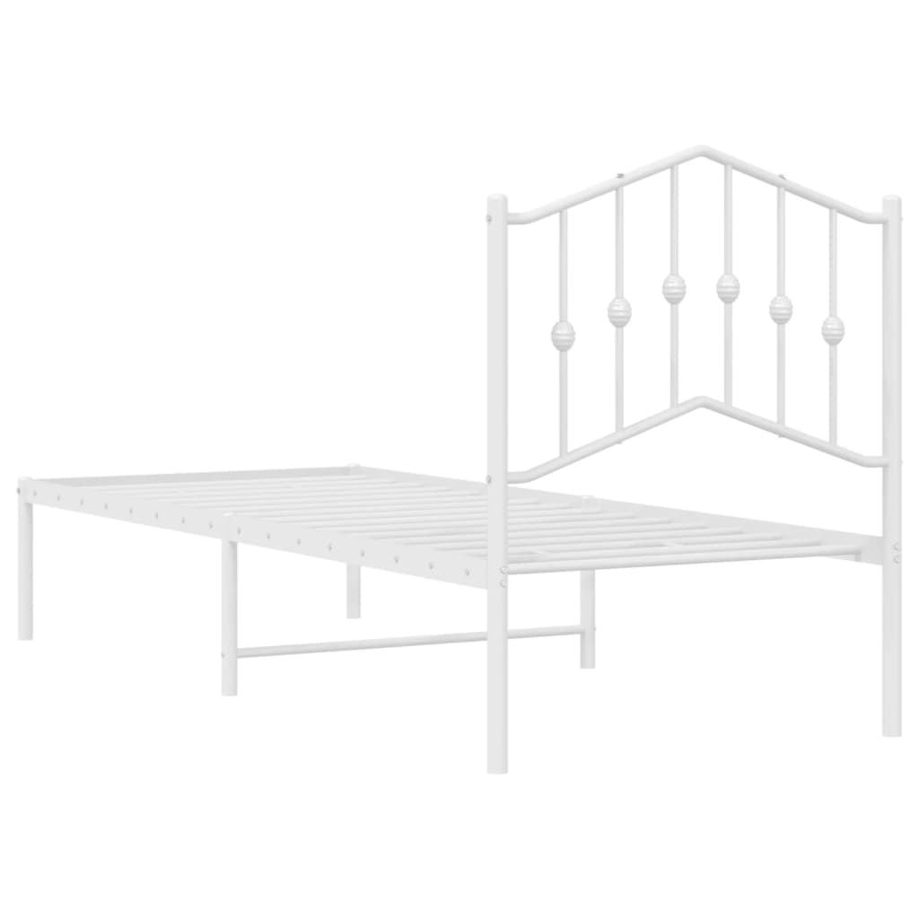 Metal bed without mattress with headboard white 75x190 cm