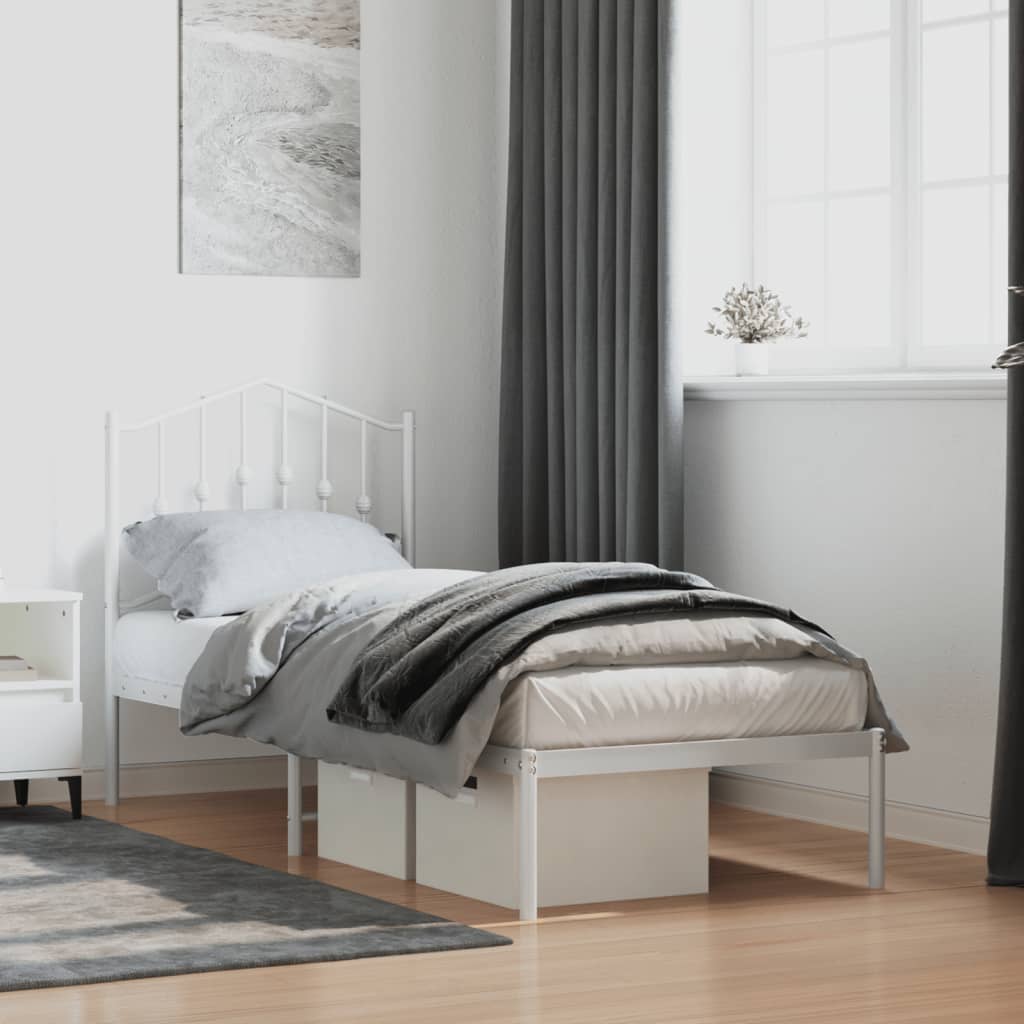 Metal bed without mattress with headboard white 75x190 cm