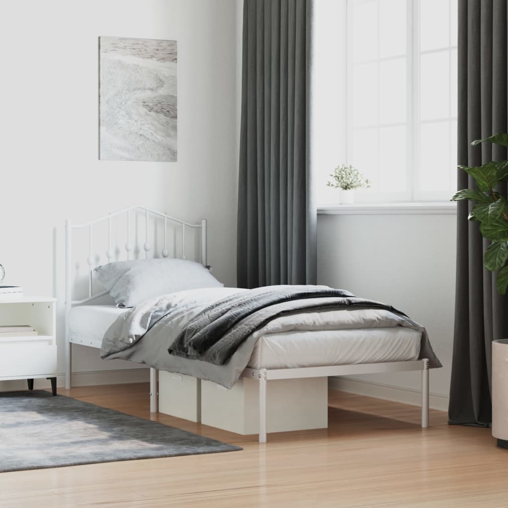 Bed frame with headboard metal white 80x200 cm