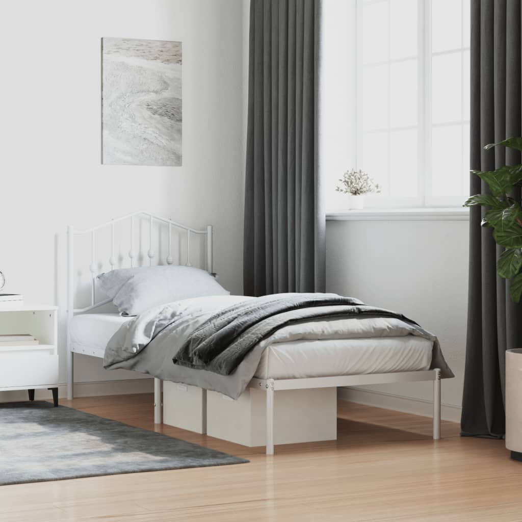 Bed frame with headboard metal white 90x200 cm