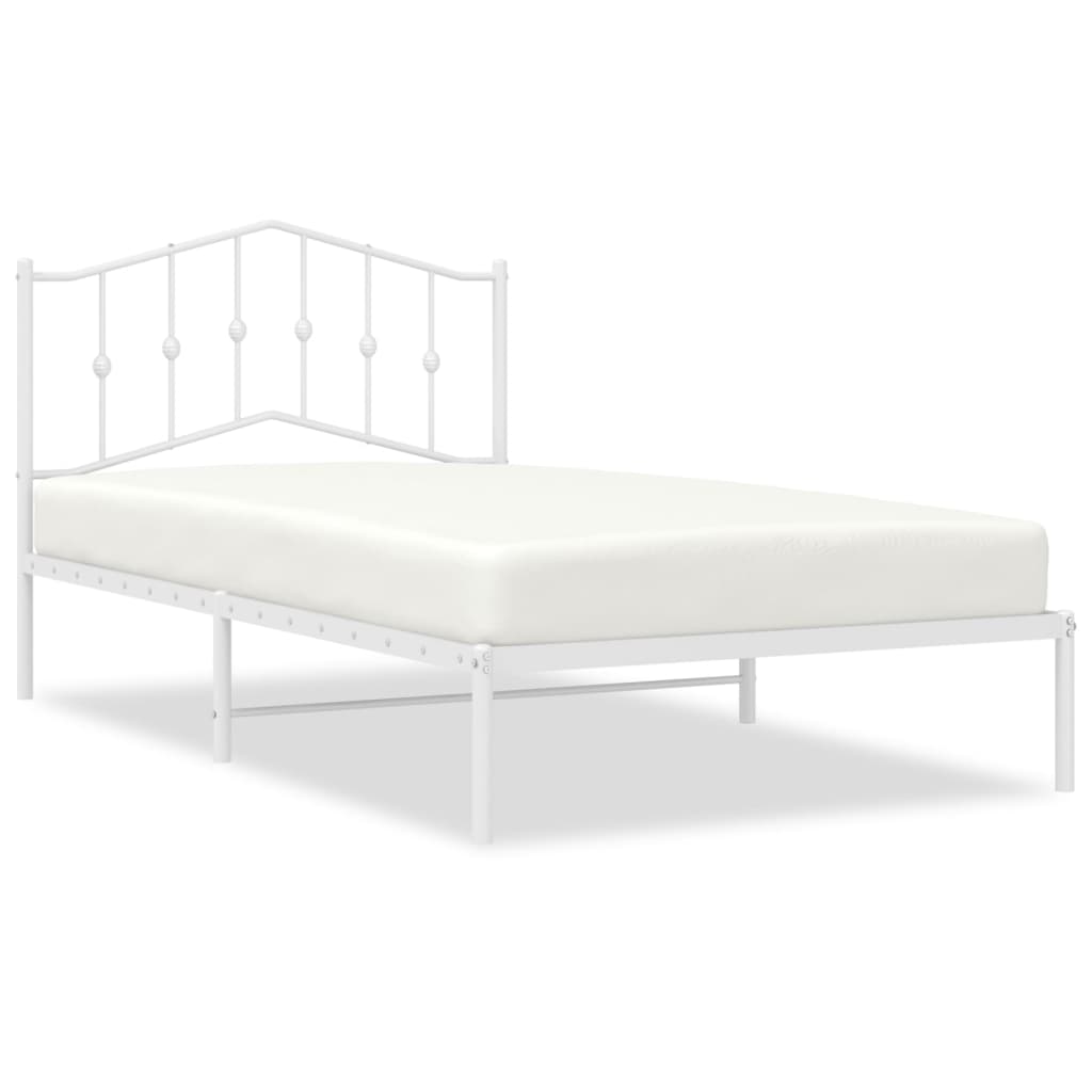 Bed frame with headboard metal white 107x203 cm