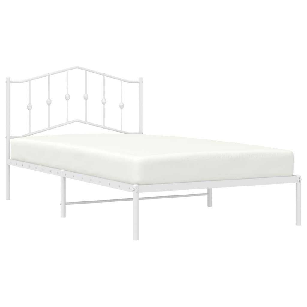 Bed frame with headboard metal white 107x203 cm