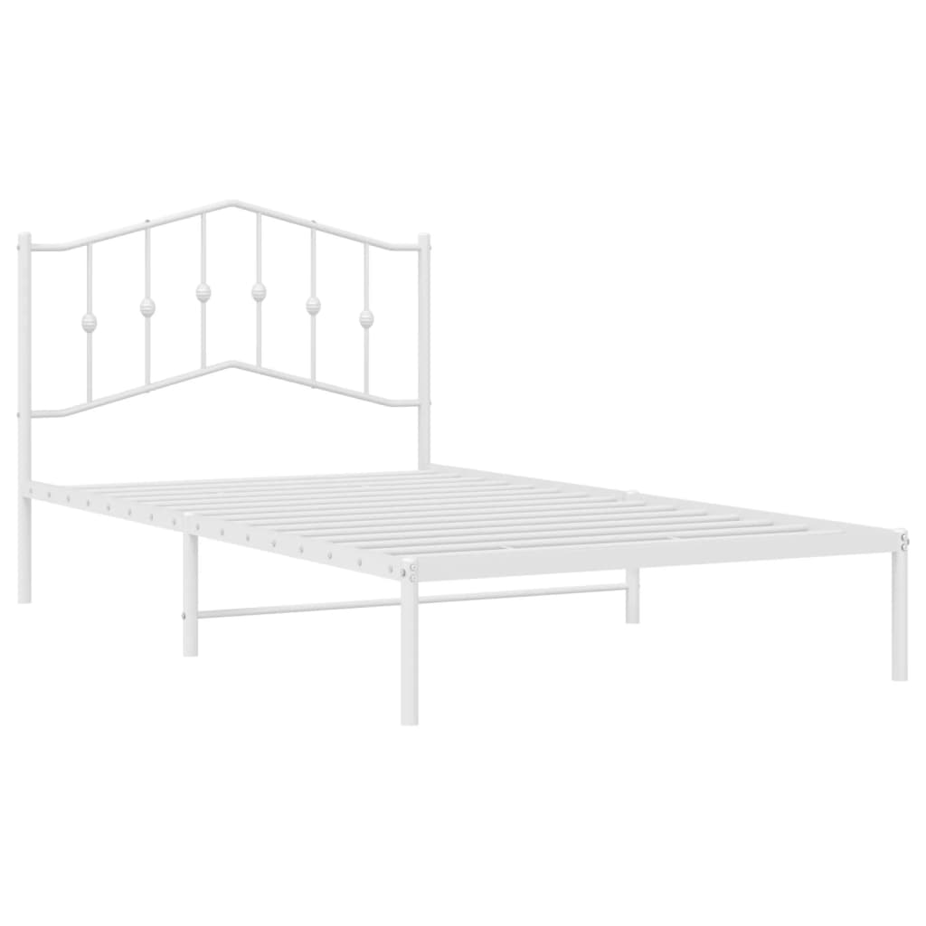 Bed frame with headboard metal white 107x203 cm