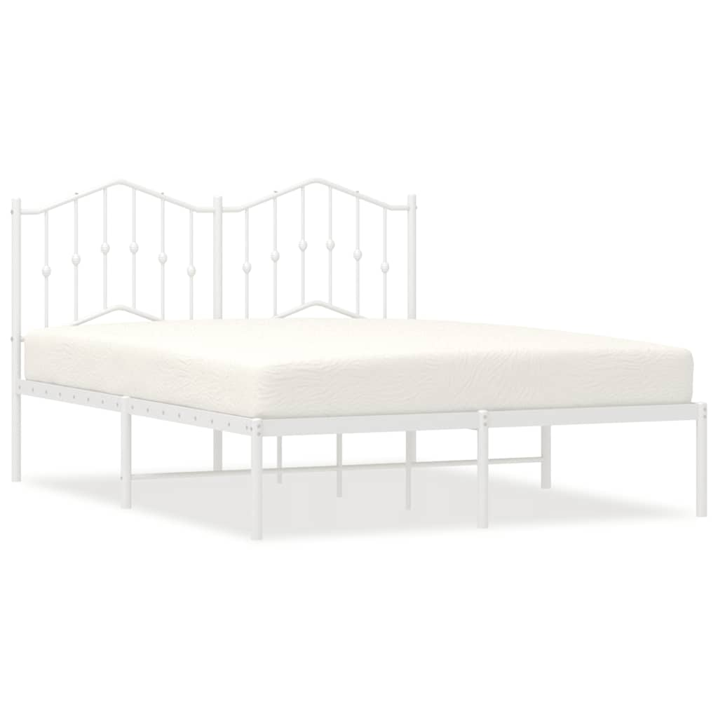 Bed frame with headboard metal white 135x190 cm