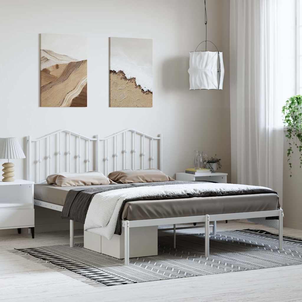 Bed frame with headboard metal white 135x190 cm