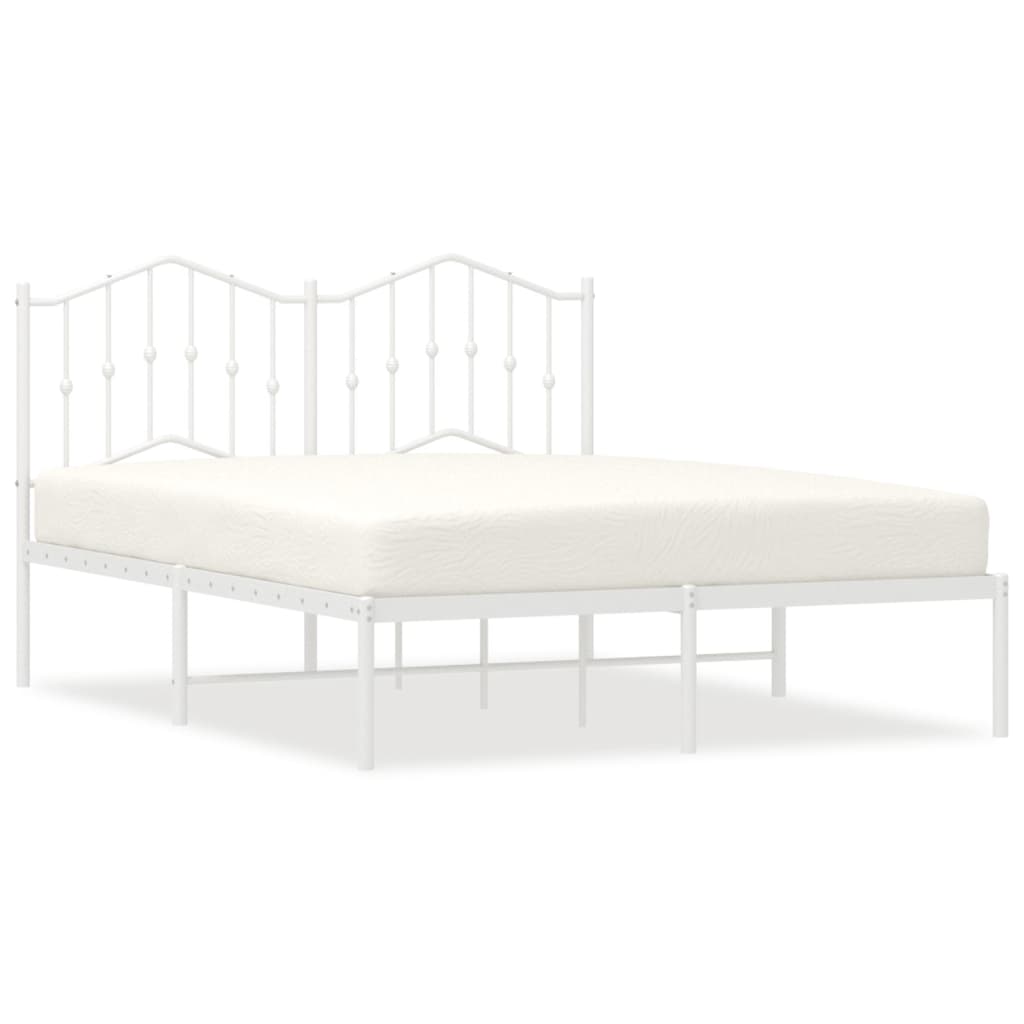 Bed frame with headboard metal white 140x190 cm