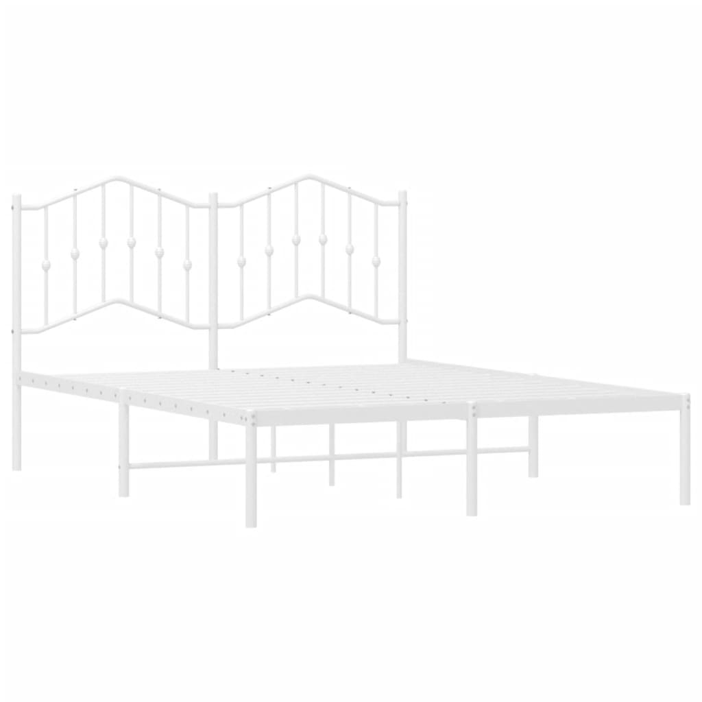 Bed frame with headboard metal white 140x190 cm