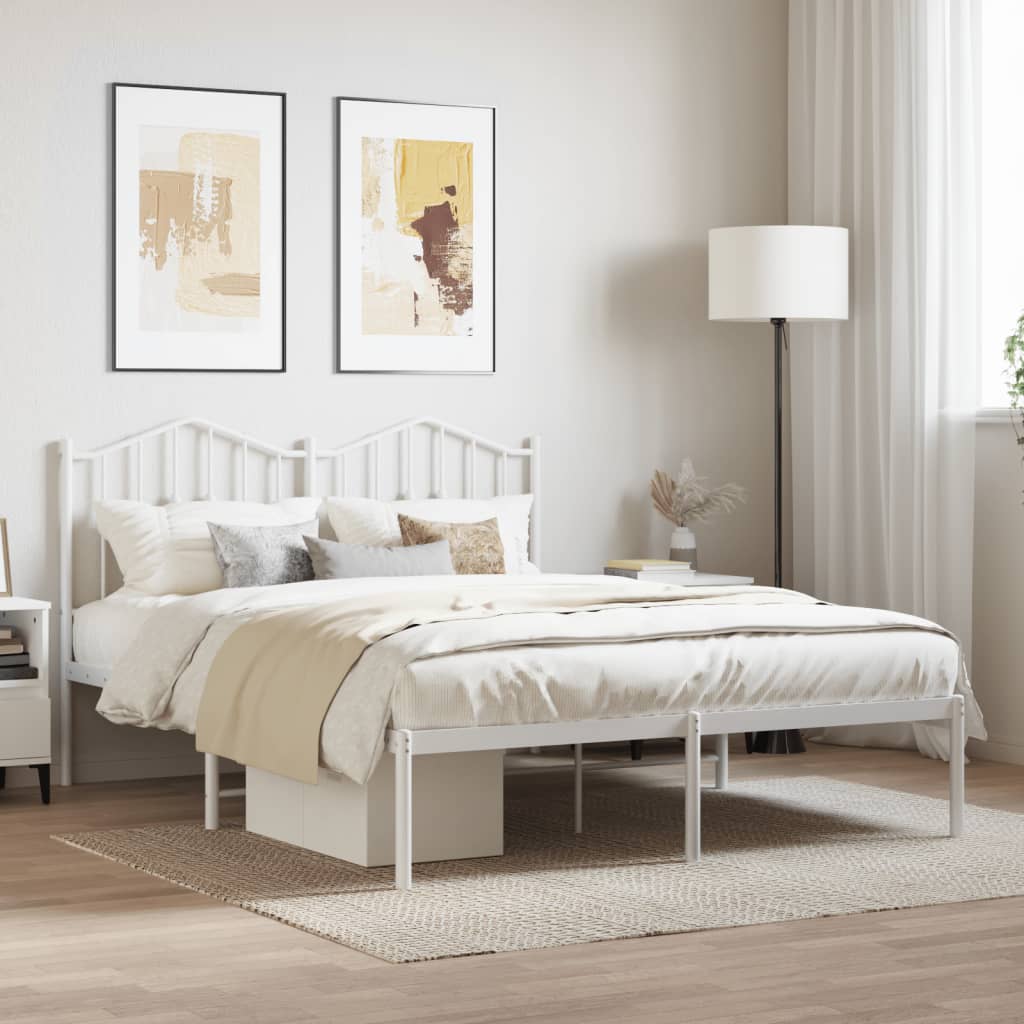 Bed frame with headboard metal white 140x190 cm