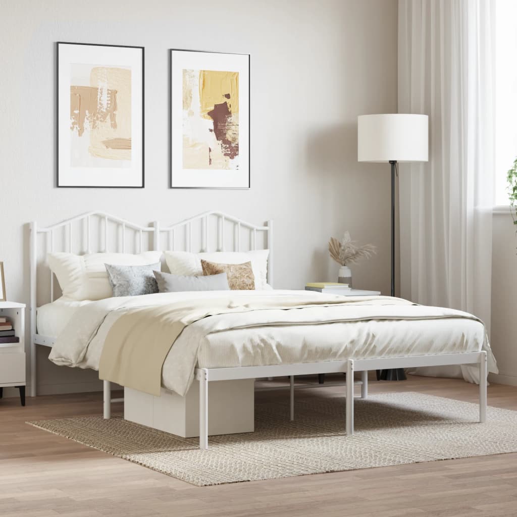 Bed frame with headboard metal white 140x200 cm