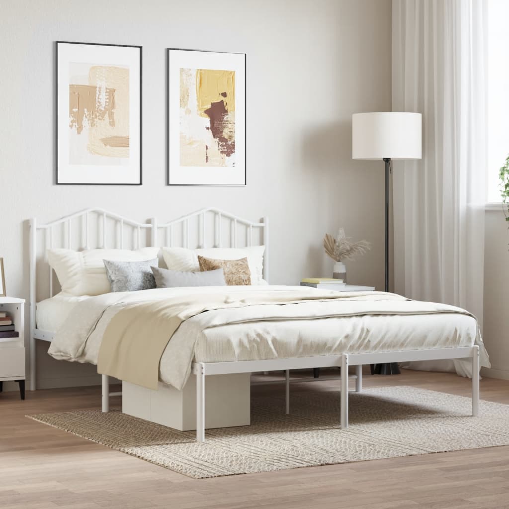 Bed frame with headboard metal white 150x200 cm