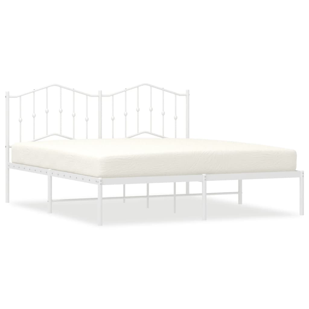 Bed frame with headboard metal white 160x200 cm