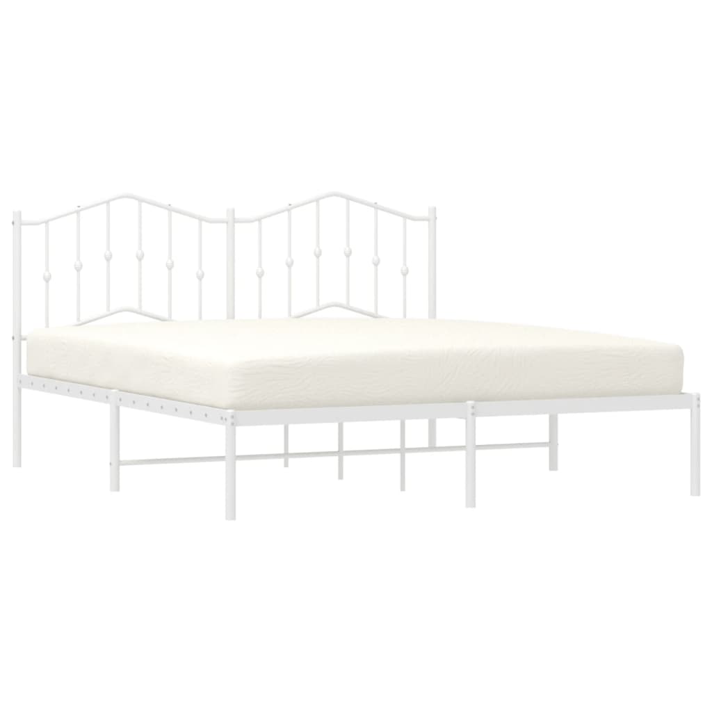 Bed frame with headboard metal white 160x200 cm