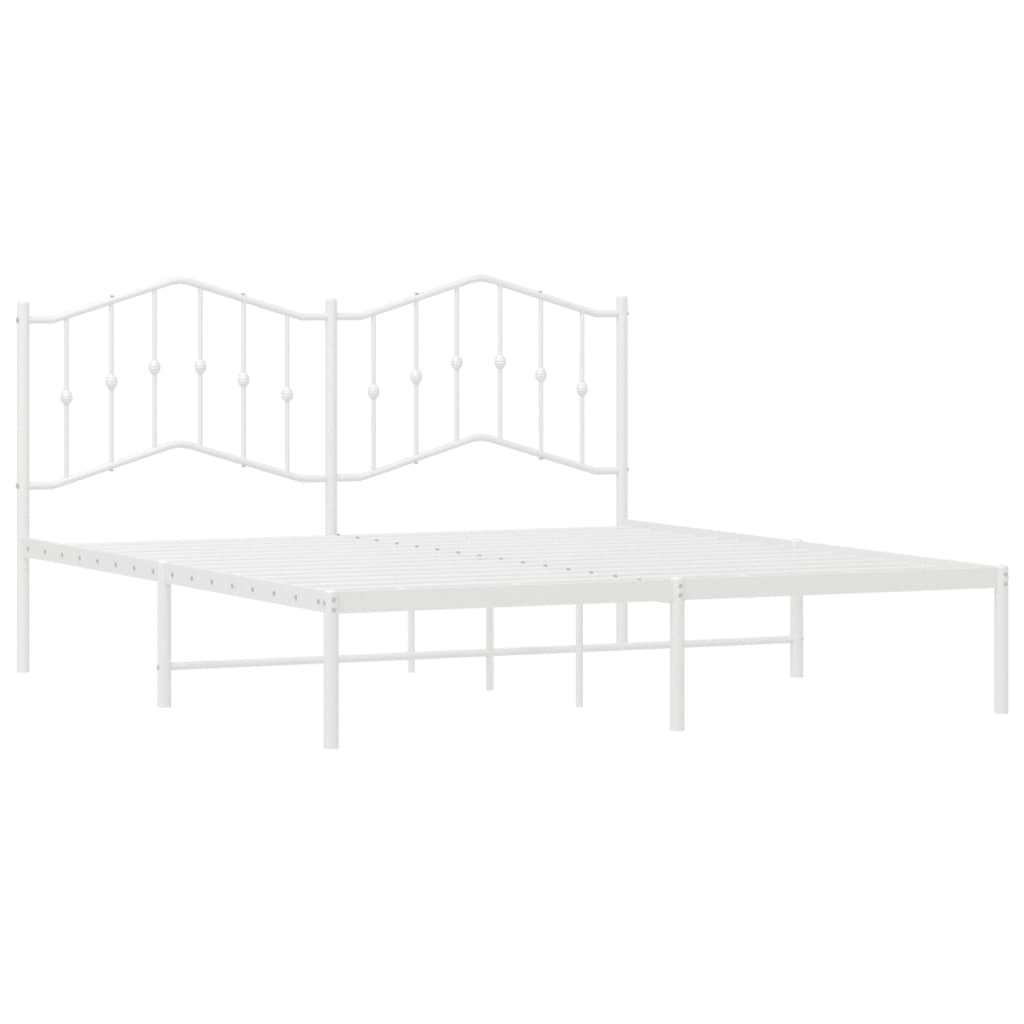 Bed frame with headboard metal white 160x200 cm