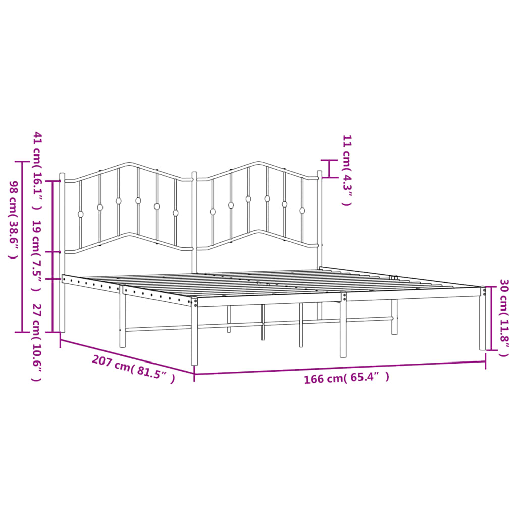 Bed frame with headboard metal white 160x200 cm