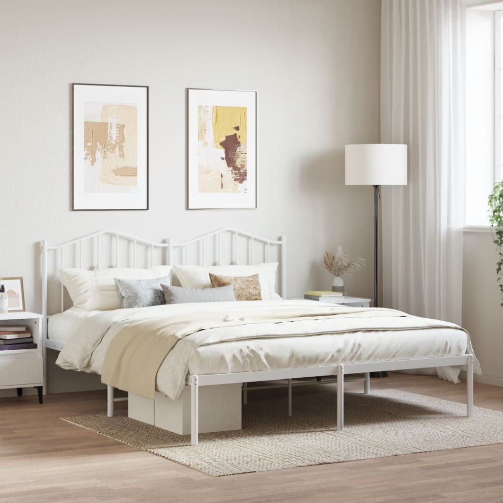 Bed frame with headboard metal white 160x200 cm