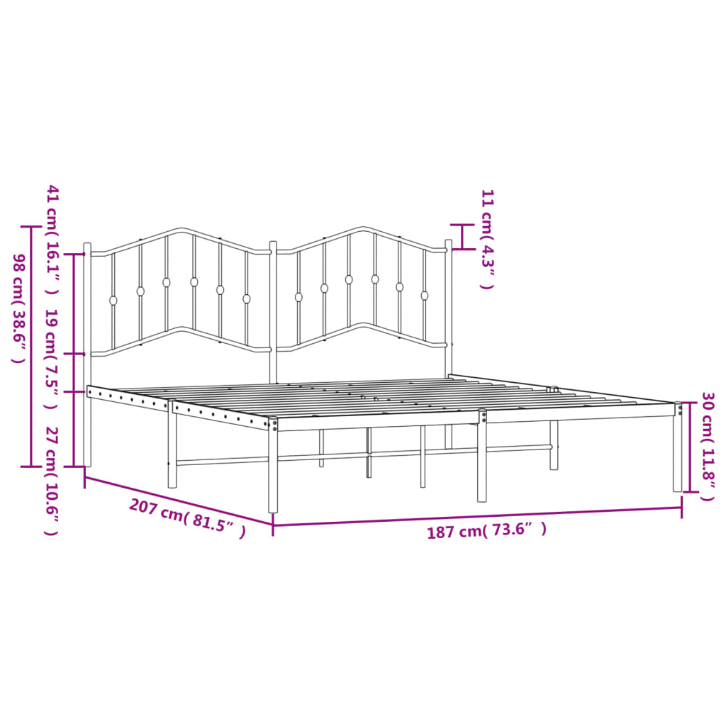 Bed frame with headboard metal white 180x200 cm