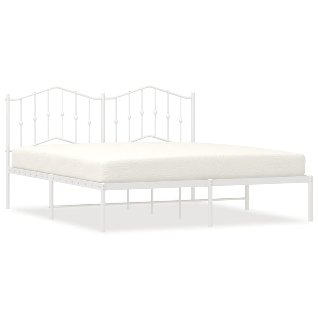 Bed frame with headboard metal white 183x213 cm