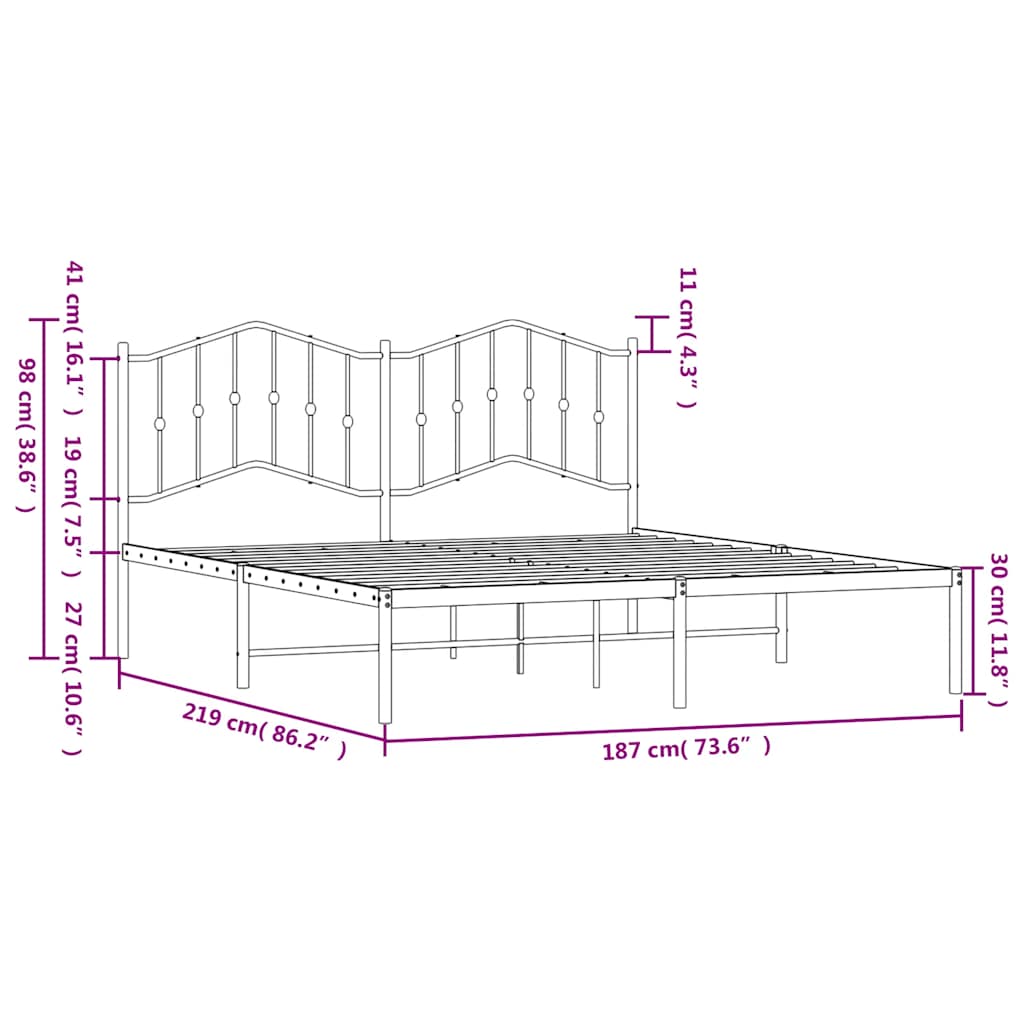 Bed frame with headboard metal white 183x213 cm