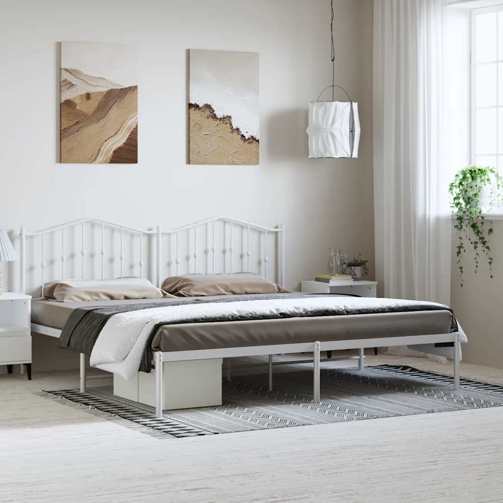 Bed frame with headboard metal white 183x213 cm