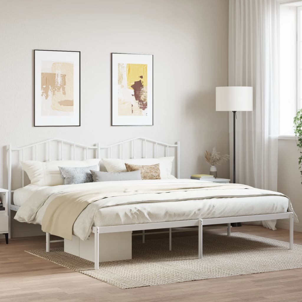 Bed frame with headboard metal white 193x203 cm