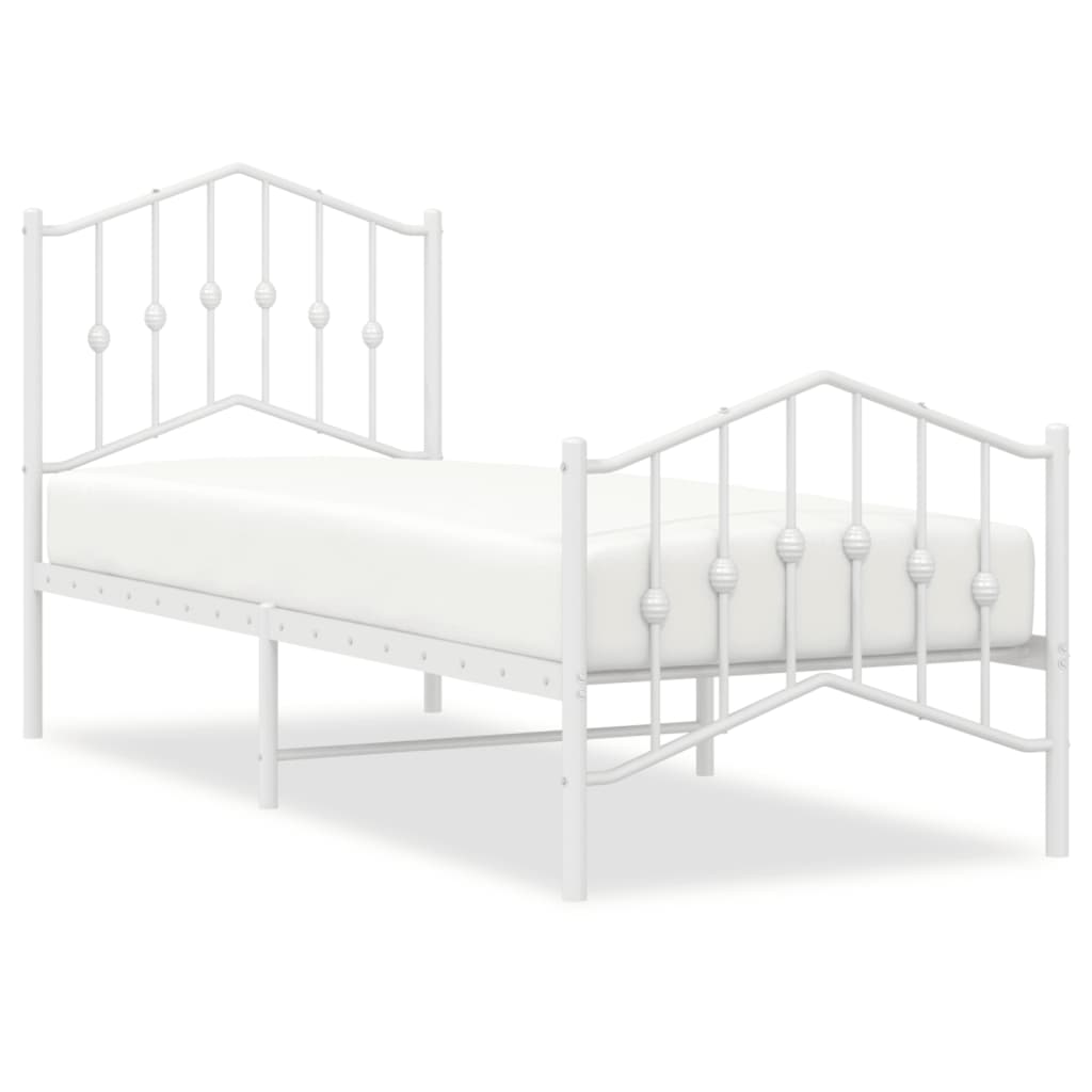 Bed frame with head and footboard metal white 75x190 cm