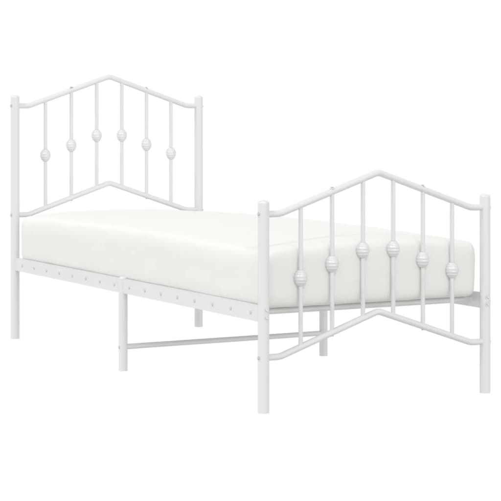 Bed frame with head and footboard metal white 75x190 cm