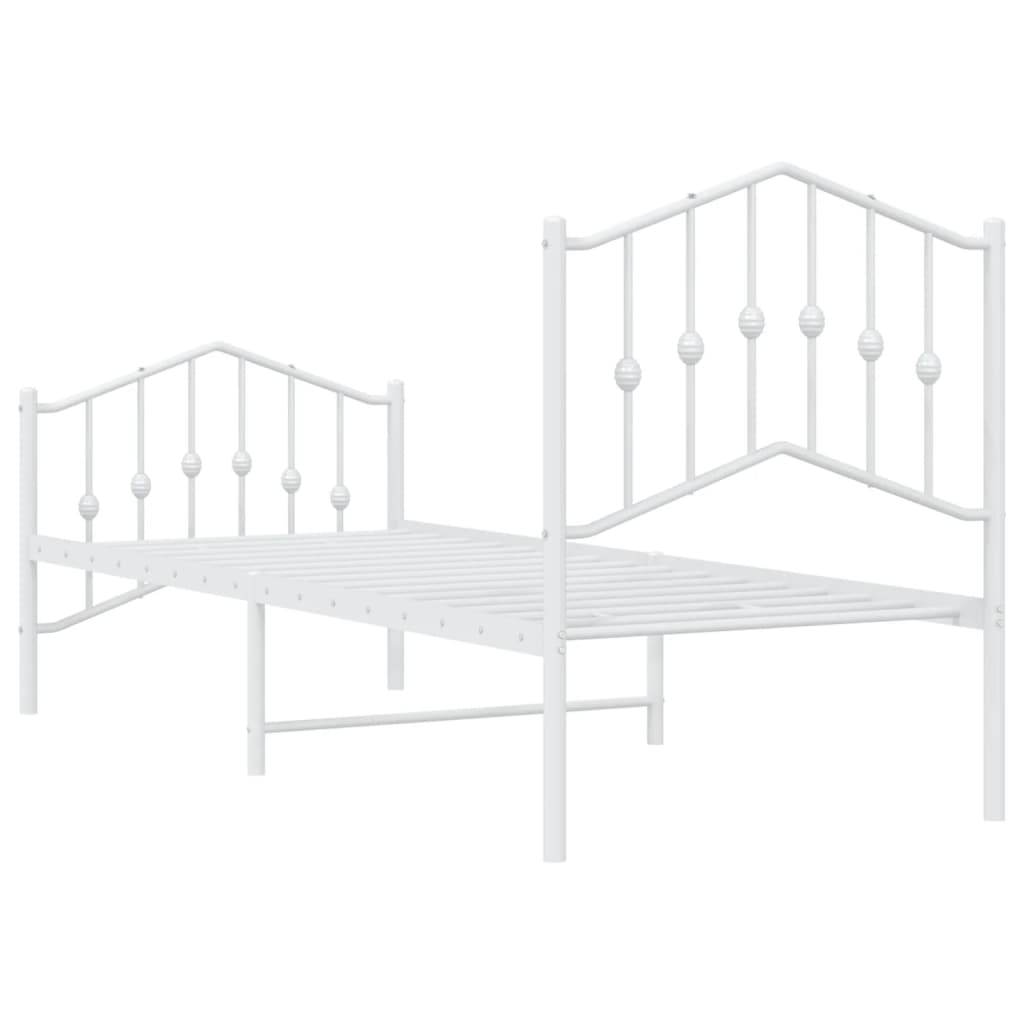 Bed frame with head and footboard metal white 75x190 cm