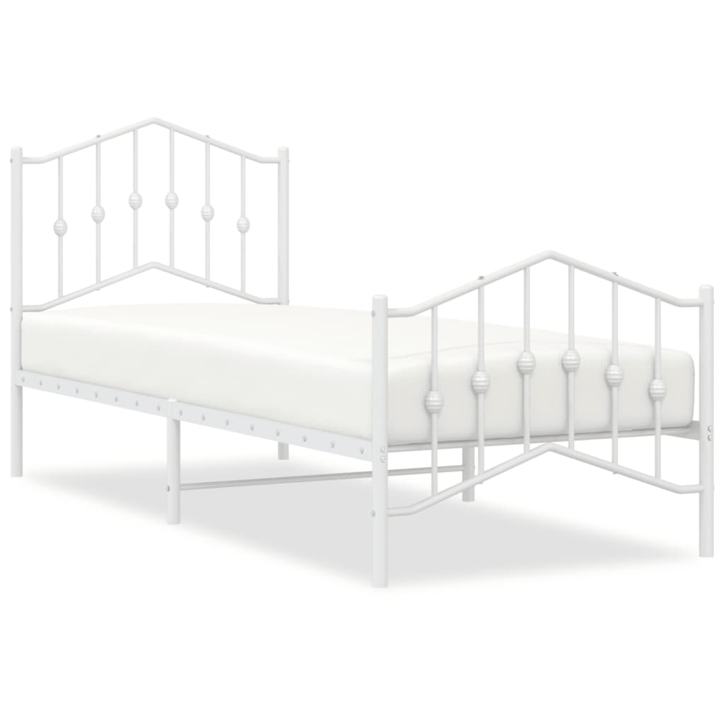 Bed frame with head and footboard metal white 80x200 cm