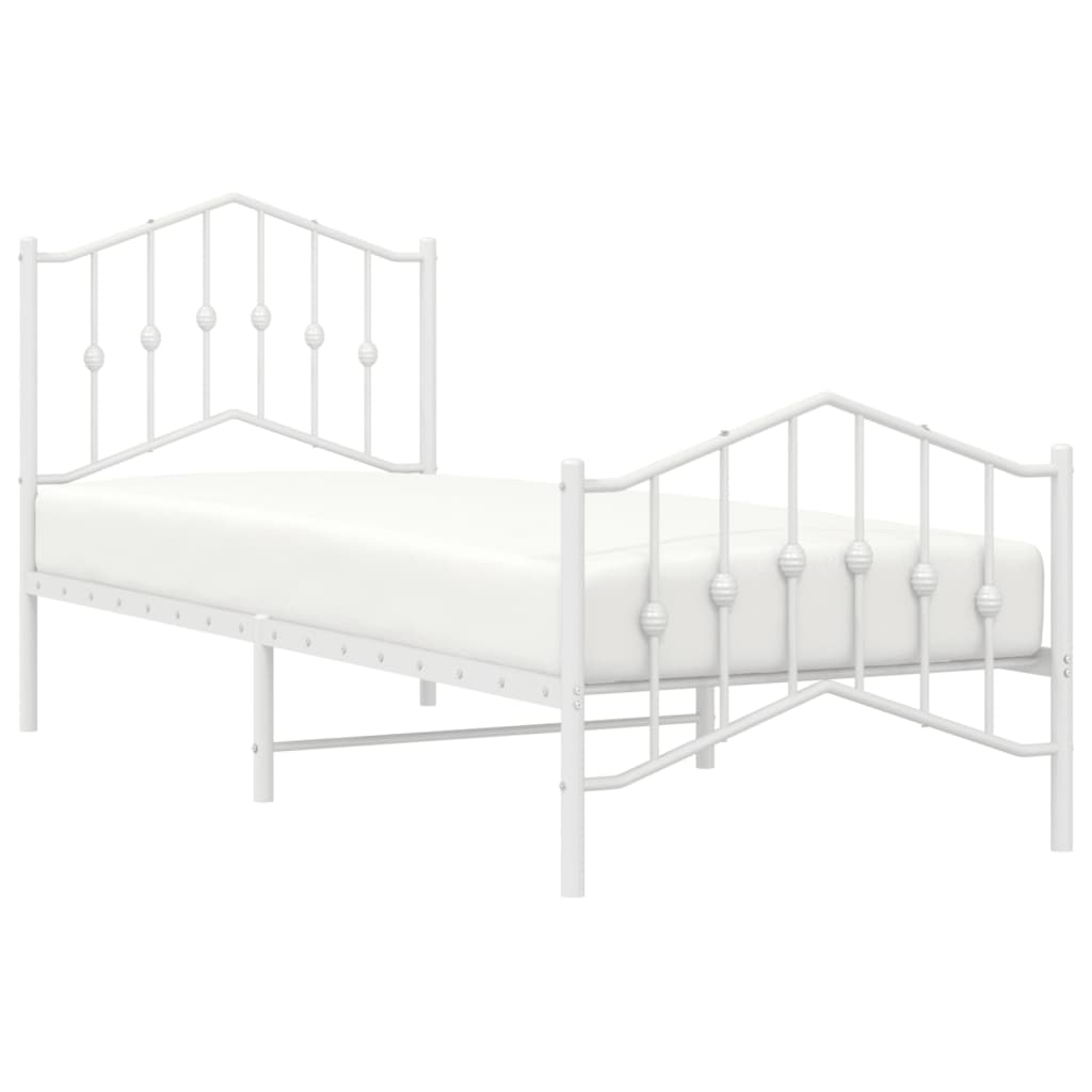 Bed frame with head and footboard metal white 90x190 cm