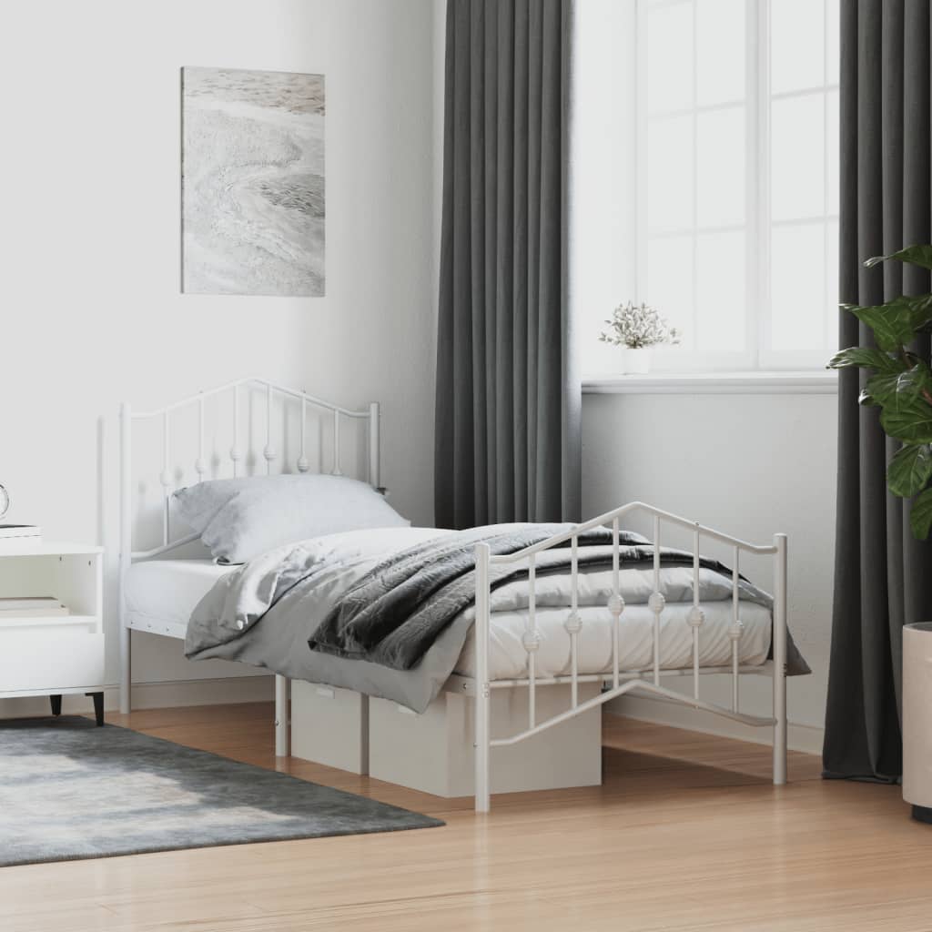 Bed frame with head and footboard metal white 90x190 cm